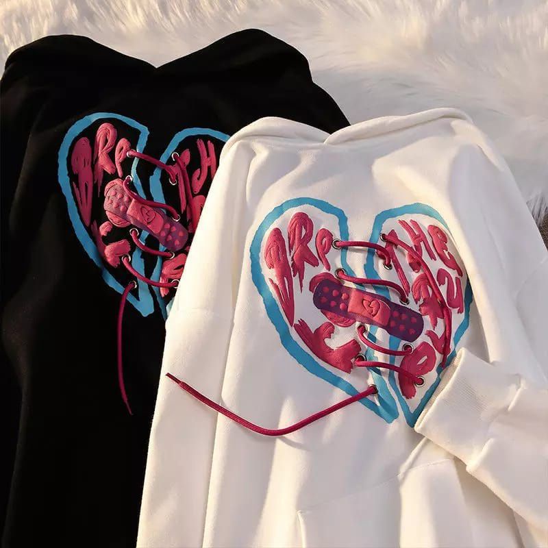 SWEATER HOODIE BROKEN HEART BAHAN FLEECE BISA COD