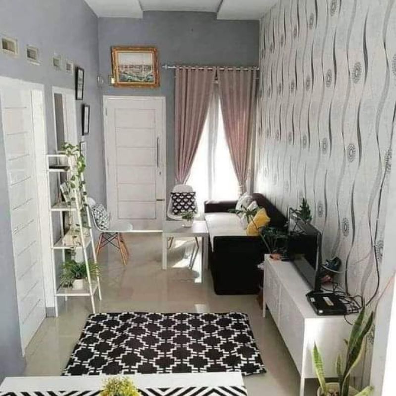 Gorden cream polos tebal jendela pintu model smokring 6 glembung