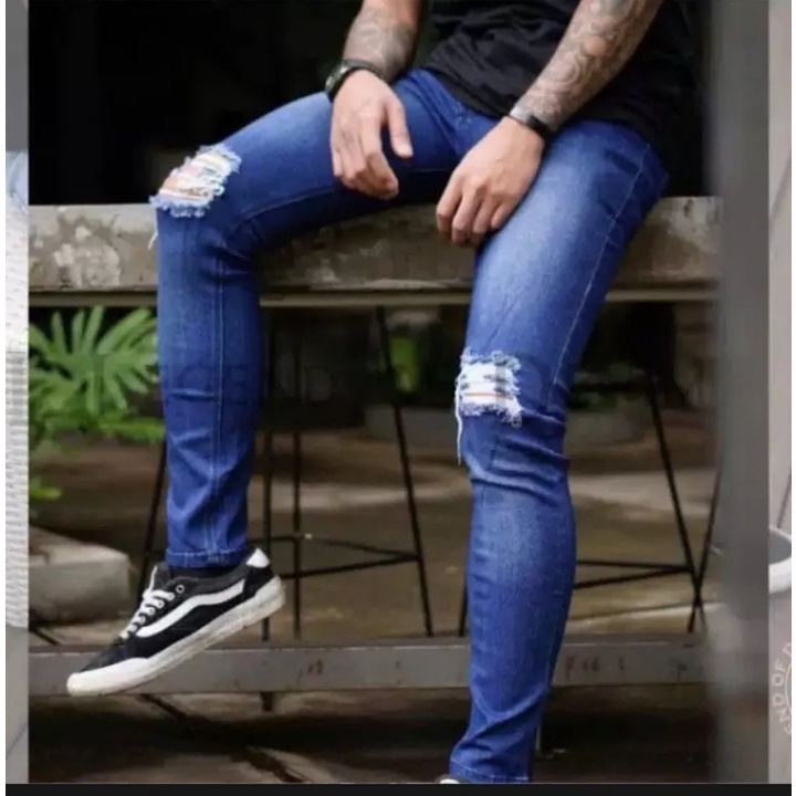 Celana Jeans Panjang Robek Pria Skinny Slimfit Street SoftJeans Sobek Lutut Ripped