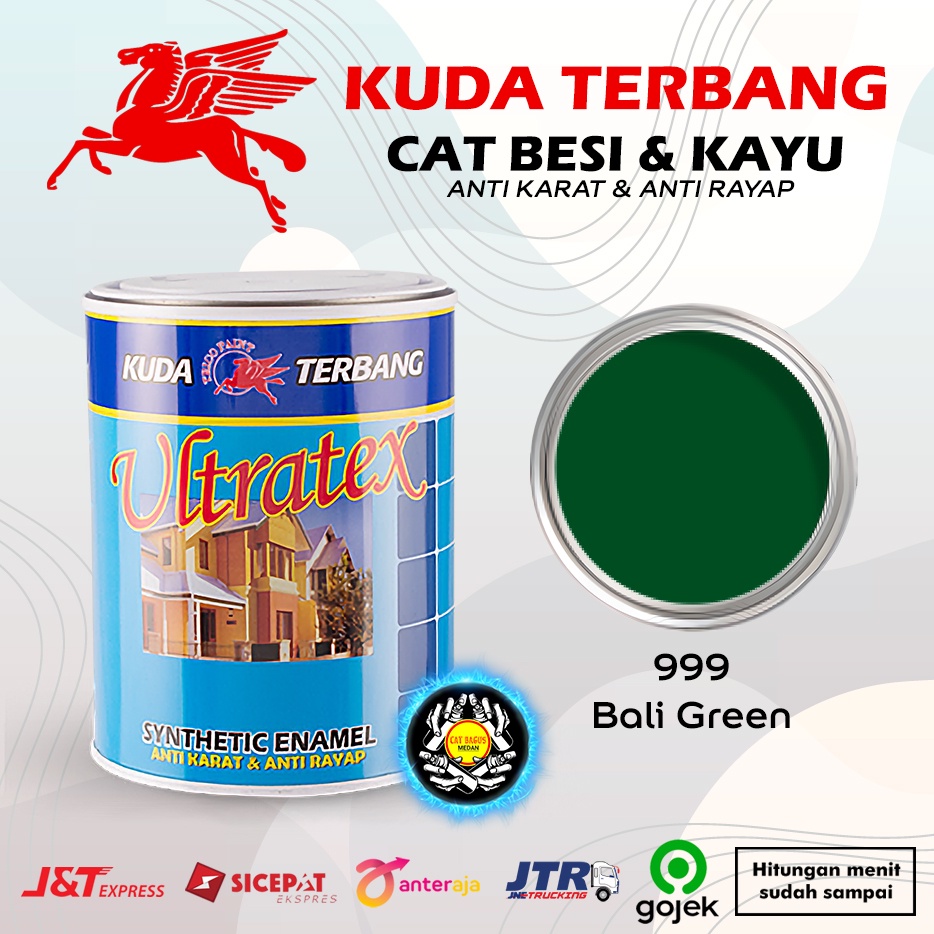CAT MINYAK CAT KAYU DAN BESI KUDA TERBANG ULTRATEX 1 KG WARNA 999 BALI GREEN HIJAU TUA 1KG CAT KUSEN