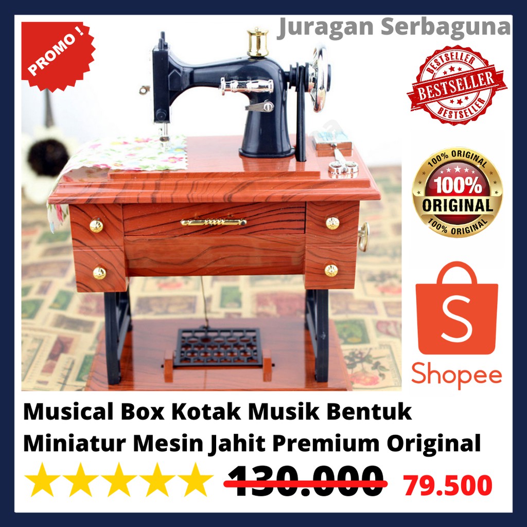 Musical Box Kotak Musik Bentuk Miniatur Mesin Jahit Premium Original