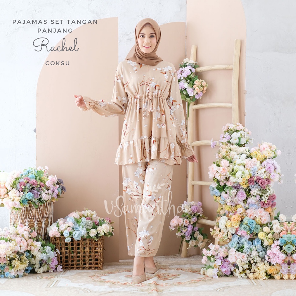 vSamantha - Pajamas Set / Piyama Set Muslim Rayon Rempel Busui Friendly - Tangan Panjang-Rachel  Coksu
