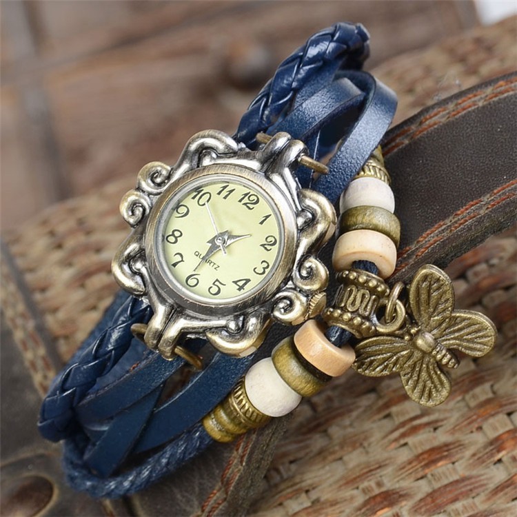 Jam Tangan GELANG LILIT Fashion Wanita Quartz Analog Import Terbaru Motif Daun dan Kupu-Kupu