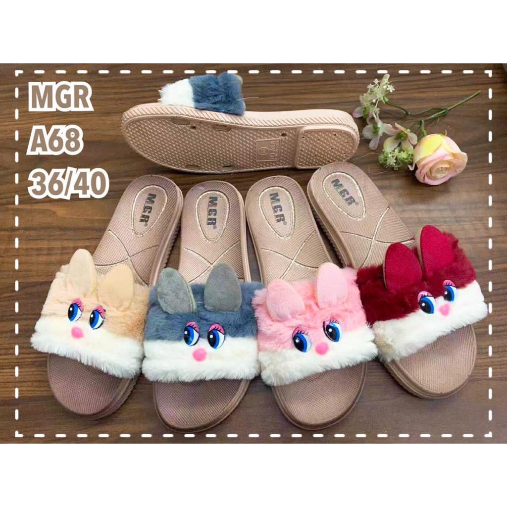 Sandal Slop Bulu Korea Bunny Rabbit Kelinci Wanita Cute Imut Lucu Cantik Sol Tebal Premium MGR Mokaya Morego Balance / A68 (36/40)