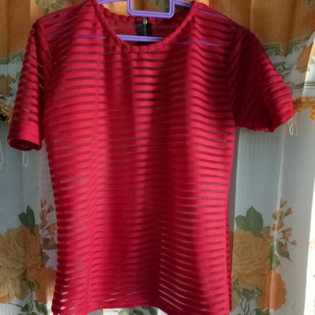  Kaos  stripe merah  dan  transparan size XL Shopee Indonesia