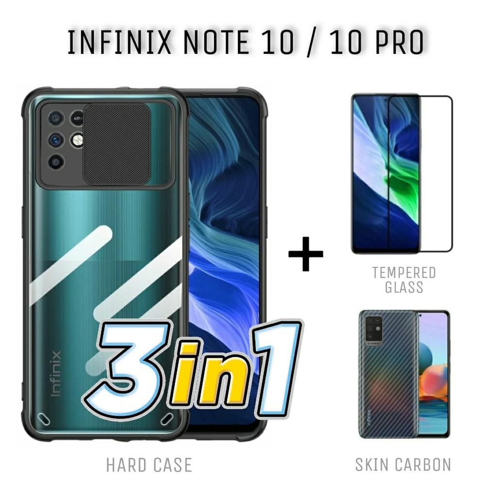 Hard Case Infinix Note 10 / Infinix 10 PRO Fusion Sliding Free Tempered Glass Layar dan Skin Carbon