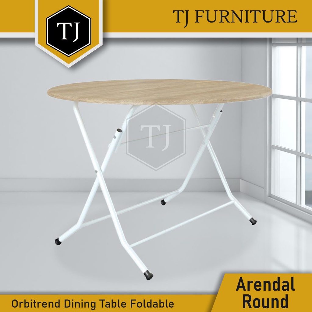 Orbitrend Meja Makan Lipat Kayu Kaki Besi / Folding Dining Table / Arendal Round