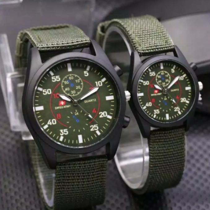 Couple jam tangan swis armI tali kanvas