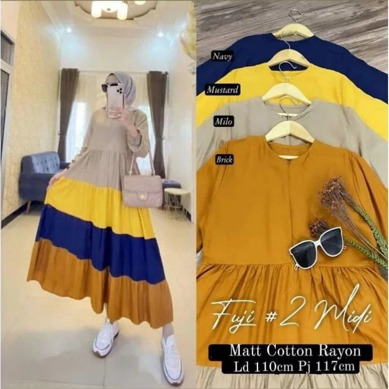Baju Gamis Wanita Dress Syari Lebaran Terbaru 2022 gamis fuji midi Syari Gamis rayon