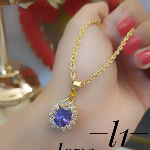 Xuping kalung batu ungu lapis emas 24K 26036