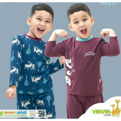 Velvet Junior Setelan Baju Kancing Tengah Lengan Panjang + Celana Panjang Murah