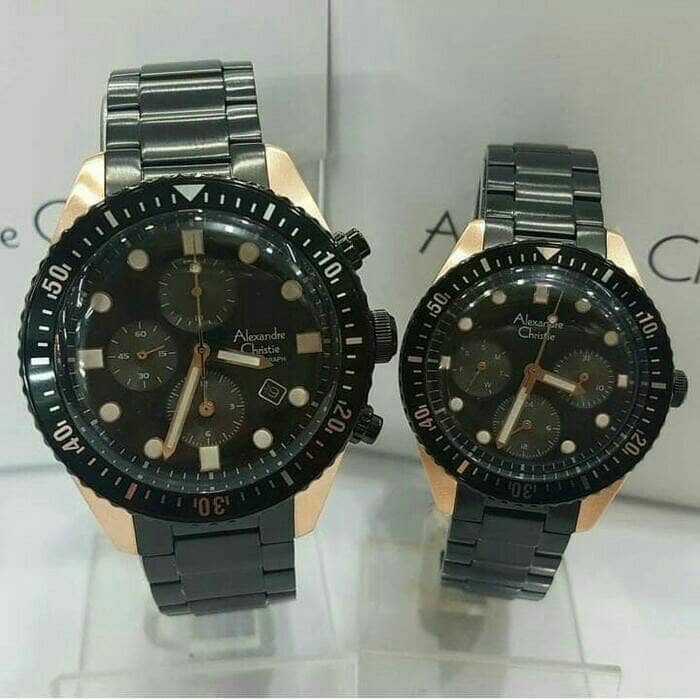 ALEXANDRE CHRISTIE WATCH AC 6442 COUPLE ROSEGOLD BLACK ORIGINAL