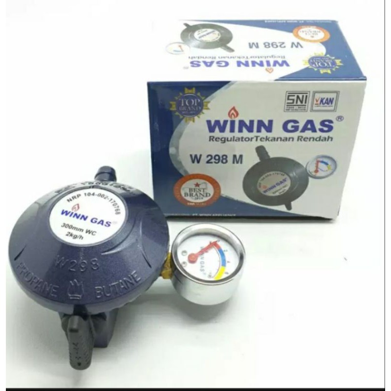 REGULATOR WINN GAS W 298 METER +SELANG ORANGE 2 METER + KLEAM 2 BIJI