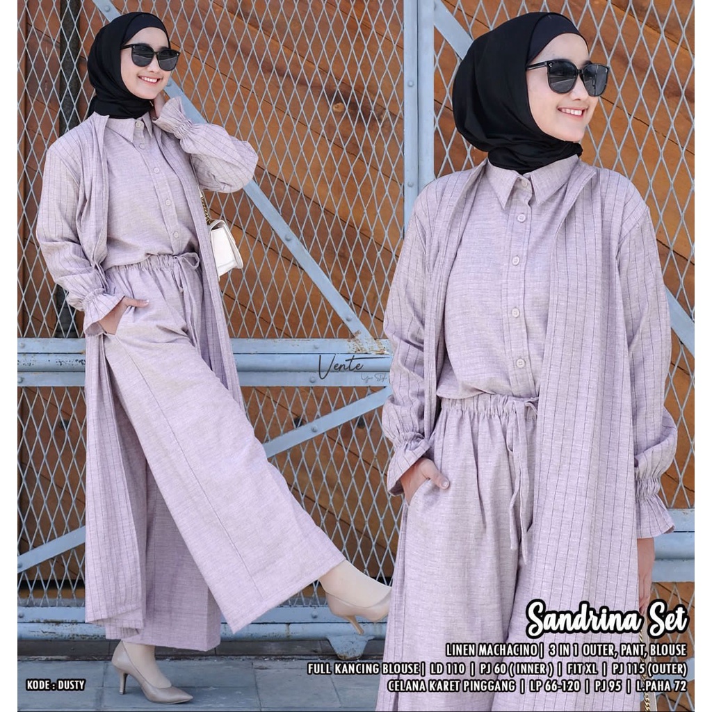 Sandrina Set By Vente Bahan Linen Machacino / One Set / Setelan Wanita