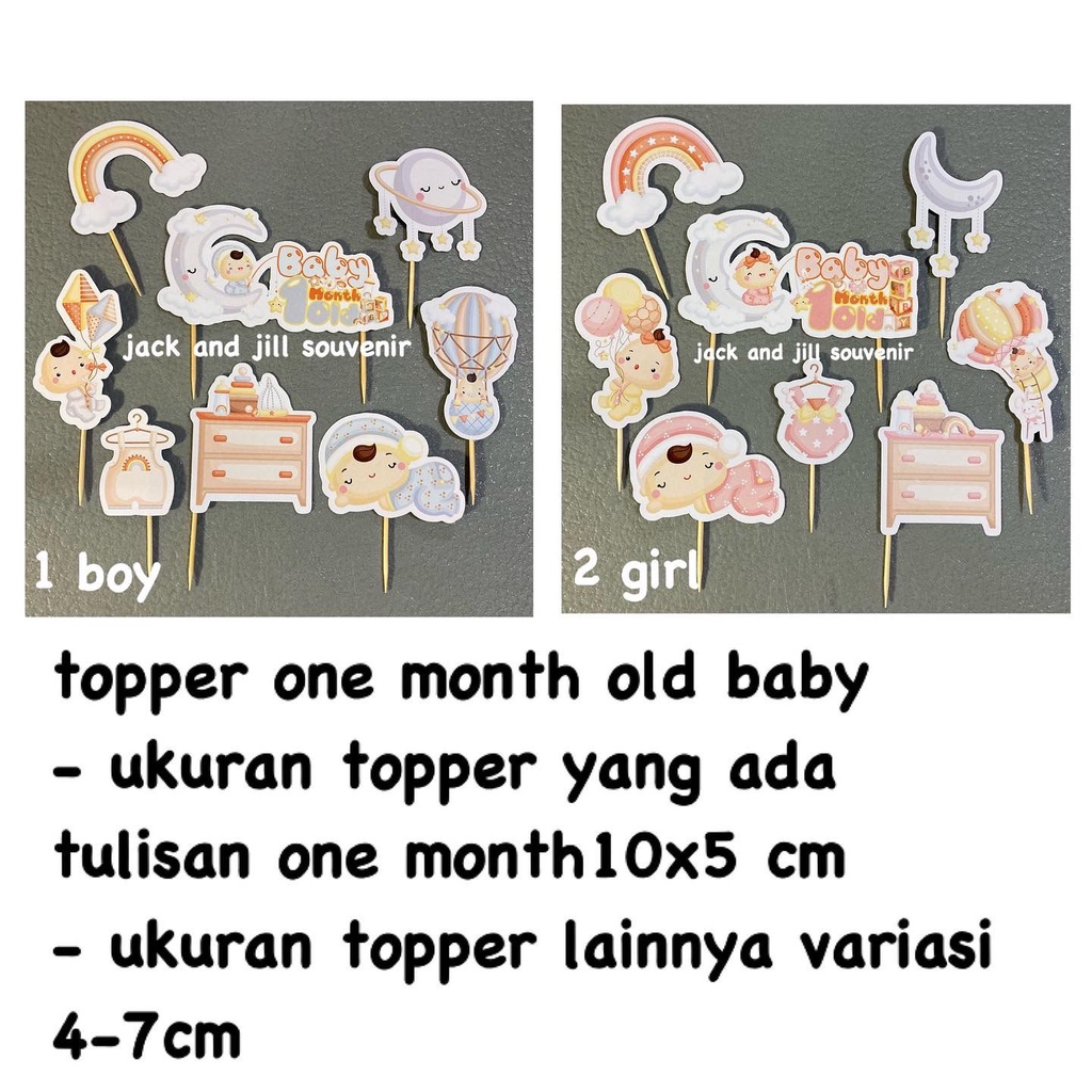 cake topper one month baby - hiasan kue one month old baby - tusukan kue