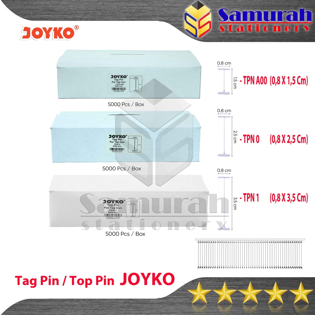 

Tag Pin Tpn 0 ( 25 mm ) Joyko / Peluru Bandrol Label harga - Merk Baju / Top Pin TPN A00 ( 15 mm ) / TPN 1 ( 35 mm )