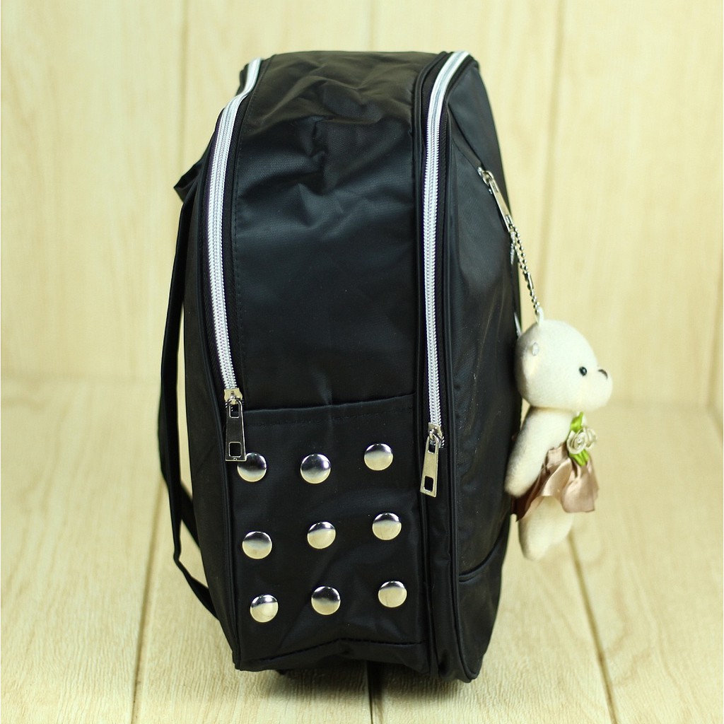 Tas Anak Cewek Mini Korean Style Hitam Tas Sekolah Gendong Cewek Hitam Boneka Ransel Remaja SD SMP Tas Anak Ngaji Bahan Bagus