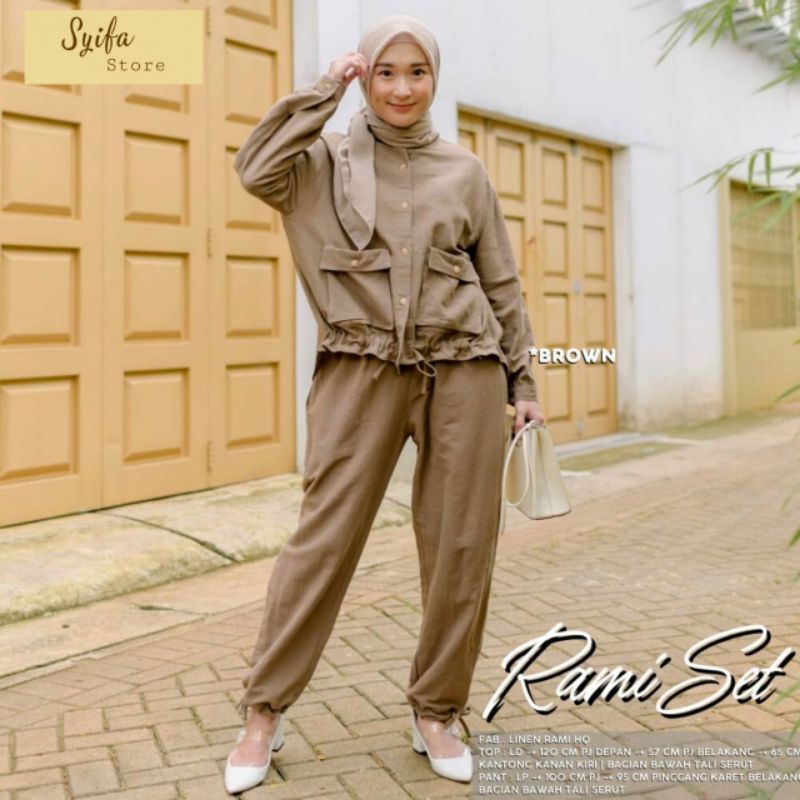 rumi set setelan wanita linen premium