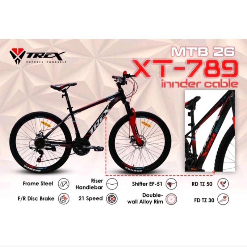 Sepeda Gunung MTB Trex XT 789 26 Inch Sepeda MTB 26 Inch Trex 21 Speed