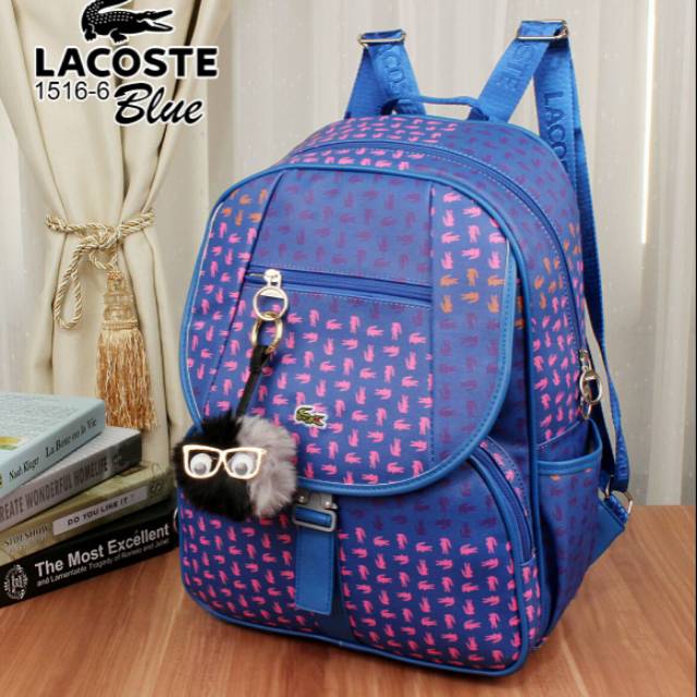 Tas Ransel Wanita Lacoste 1516-6 Waterproof Canvas Leather Baru