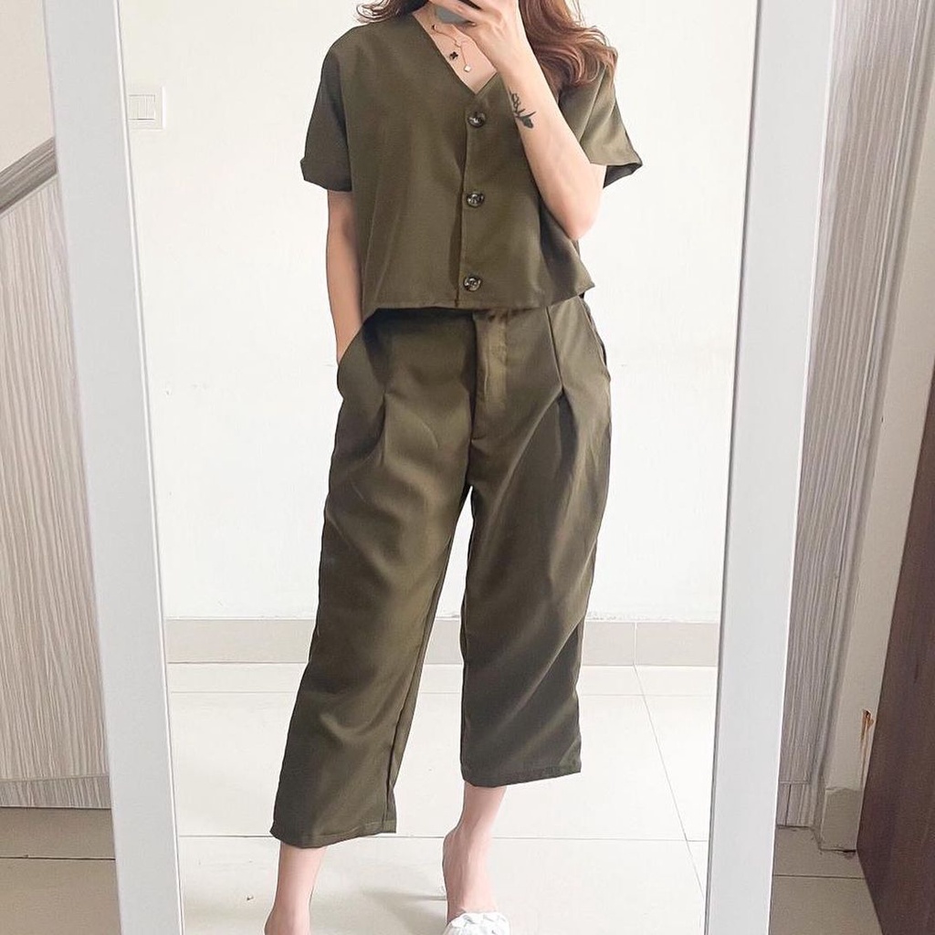 AERIN CASUAL JUMPSUIT WANITA TOP + LONG PANTS 1 SET JS1481