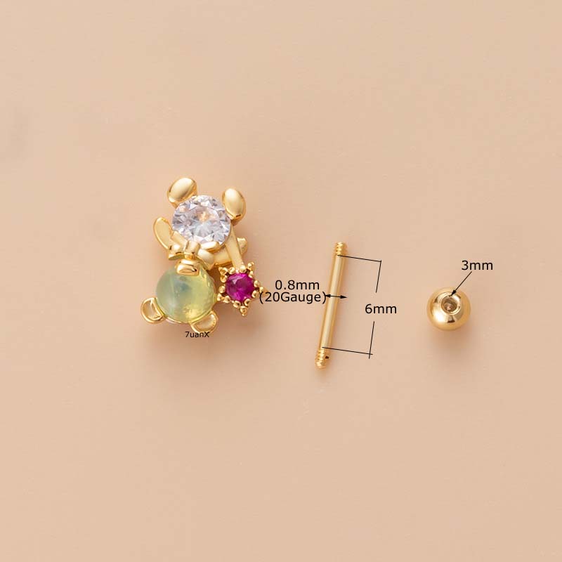 1pc Anting Tindik Tulang Rawan Telinga Bentuk Hatilebah Hias Zircon Bahan Stainless Steel 20 Gage