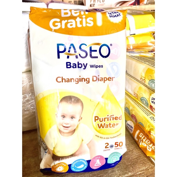Tissue tisu basah paseo baby wipes 50 sheets buy 1 get 1 free