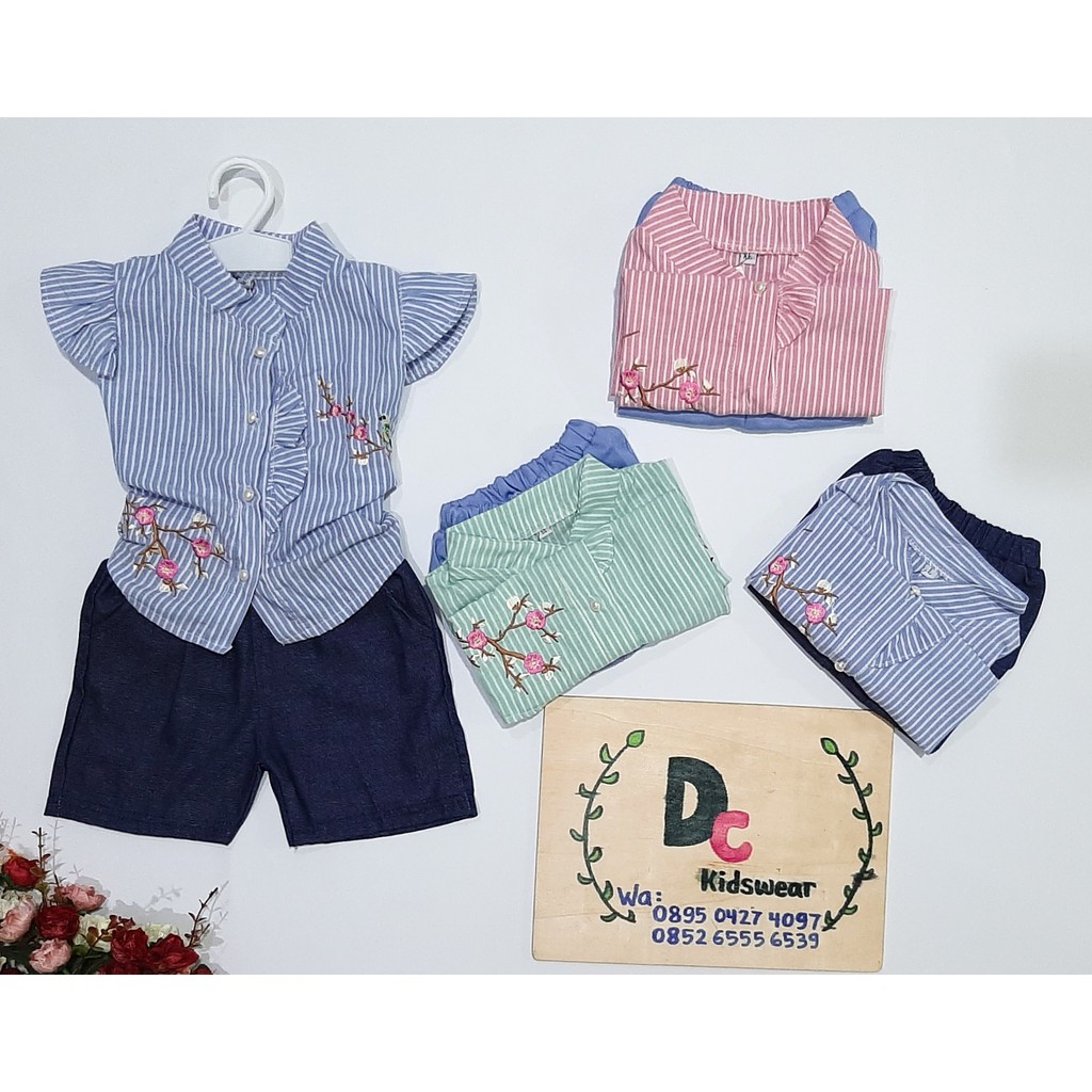 Setelan kemeja  import  anak  perempuan  embroidery cewek Dc 