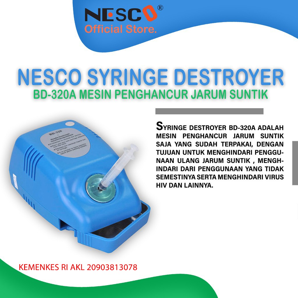 Nesco Syringe Destroyer BD-320, BD-320A Mesin Penghancur Jarum Suntik