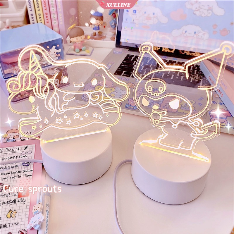 Lampu Malam Led 3D Model Hello Kitty / My Melody Berubah Warna Tenaga Baterai Usb Untuk Dekorasi