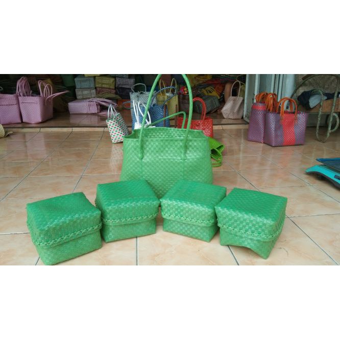 SET KEBEN JUMBO BALI HIJAU/TAS ANYAM PLASTIK JALI/TAS ANYAM MENJALIN/TAS ANYAM DENGAN 4 BESEK