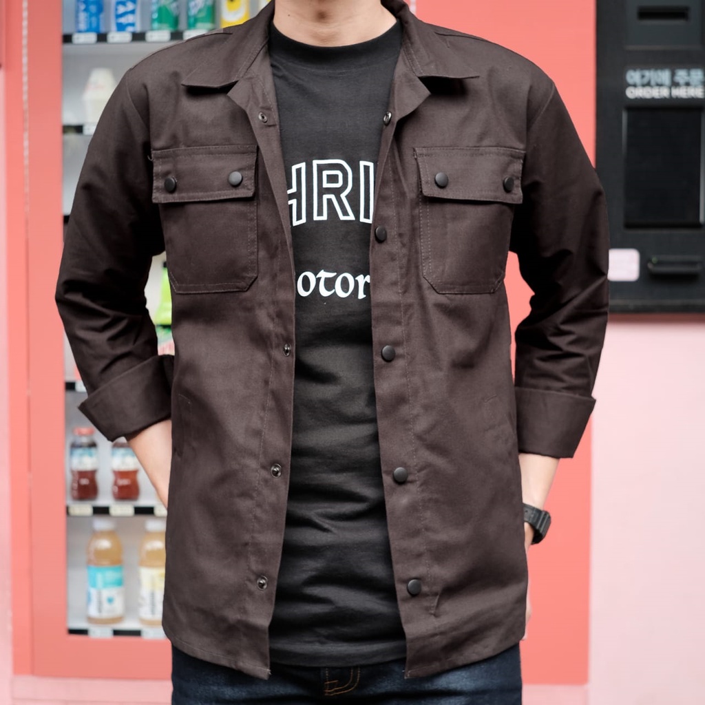 JAKET KANVAS SEMI PARKA 2 POCKET PRESSBUTTON COKLAT