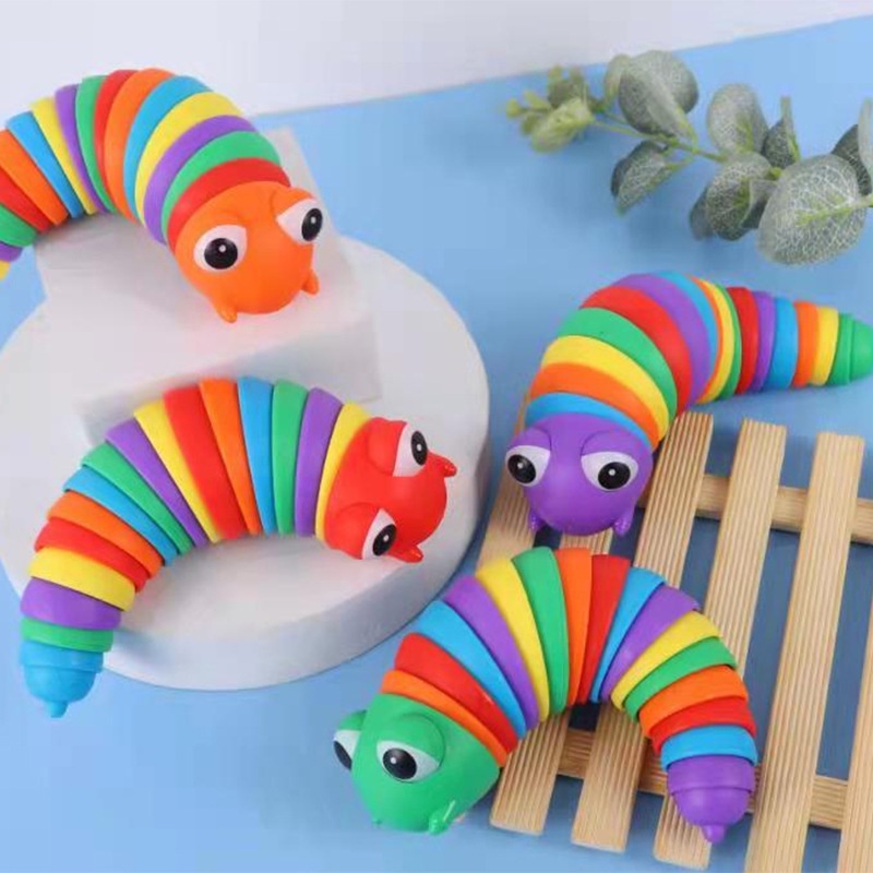 HZ Mainan Fidget Slug Ulat dan Siput Fidget Slug Toys Mainan Ulat rainbow