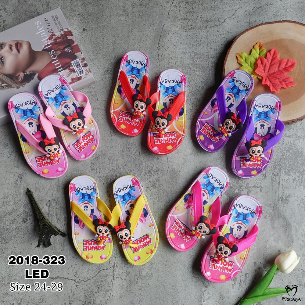 Sandal Jepit Jelly Anak Cewek LED motif Minnie pita merah Super Cute Import Mokaya 24/29 ( 2018-323 LED)