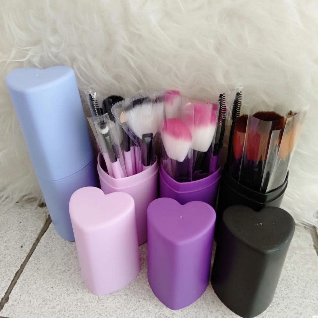 KM BRUSH Kuas Rias Make Up 12 Pcs Kuas Make Up Foundation Brush Free Tabung Love Brush Set Tube