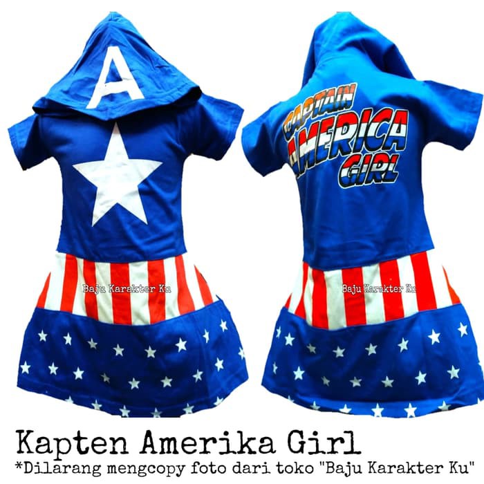 KOSTUM DRESS KAPTEN AMERIKA GIRL/BAJU ANAK