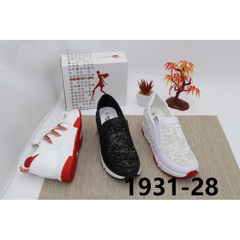 Sofiya Sepatu sport wanita wedges impor, hitam dan putih#1931-28