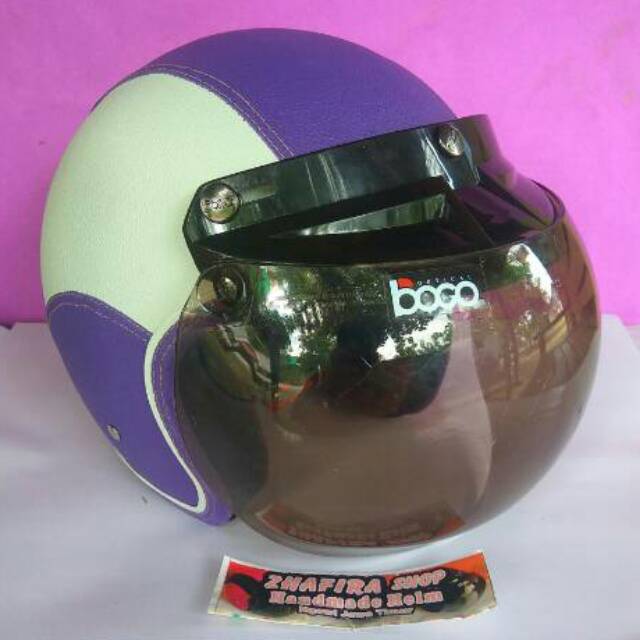 HELM BOGO ZHAFIRASHOP UNGU PUTIH FINO