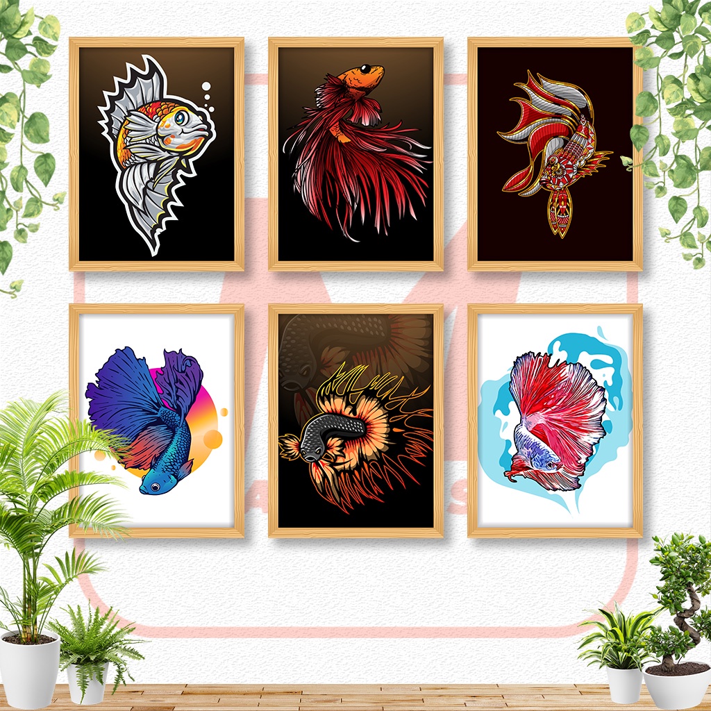 Hiasan Dinding Dekorasi Rumah Pajangan Kamar Gambar Ikan Cupang Keren Lucu Ukuran 15x20 Berkualitas