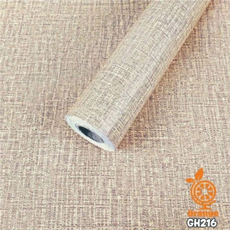 SERAT KREM Wallpaper Sticker Dinding motif polos serat krem ukuran 45 cm x 8 m MERK ORANGE CY1166 da