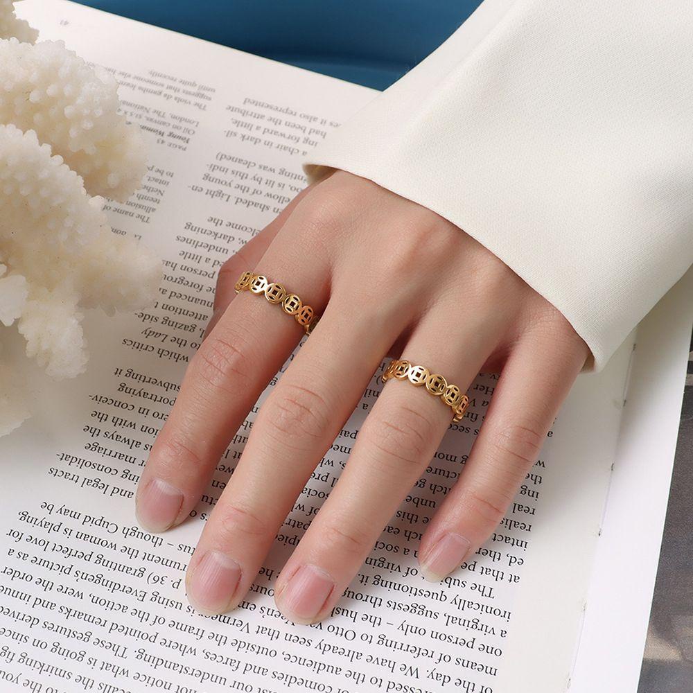 Mxbeauty Wanita Cincin Uang Klasik Retro Ekor Rings Hollow Stainless Steel Untuk Pria Penangkap Koin Rings