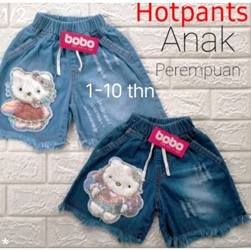 Celana Pendek Hotpant Jeans Anak Gambar Karakter Bulu Ukuran 1-10 Tahun