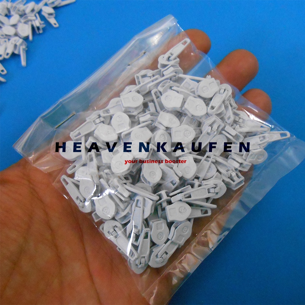 Kepala Resleting Zipper Head Kecil No 3 Warna Putih Murah Harga Per Pack isi 100 Pcs