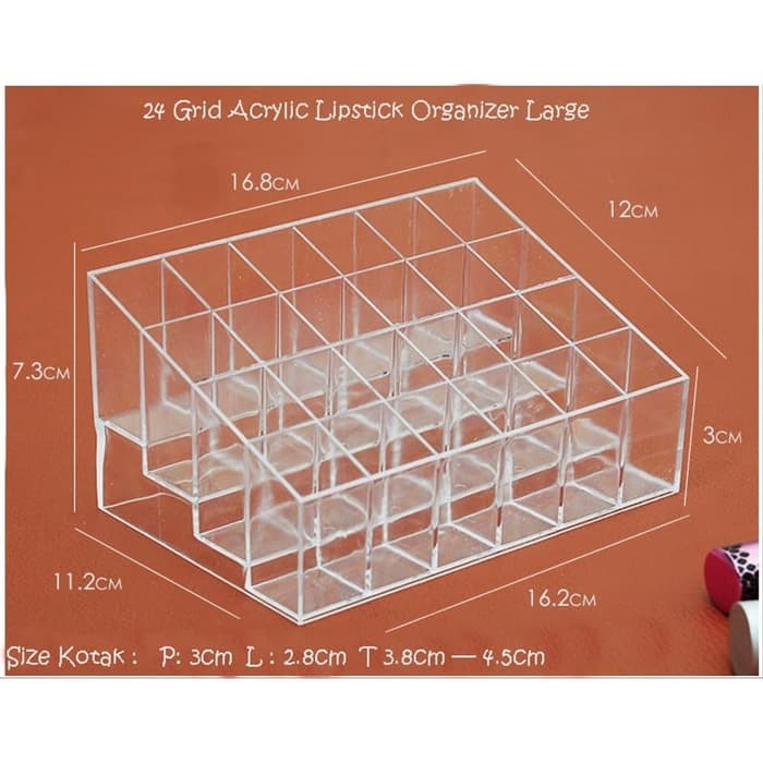 Tempat Lipstik Akrilik Organizer Lipstic Holder 24 Grid Holder Rak Lipstik Kuas Multifungsi