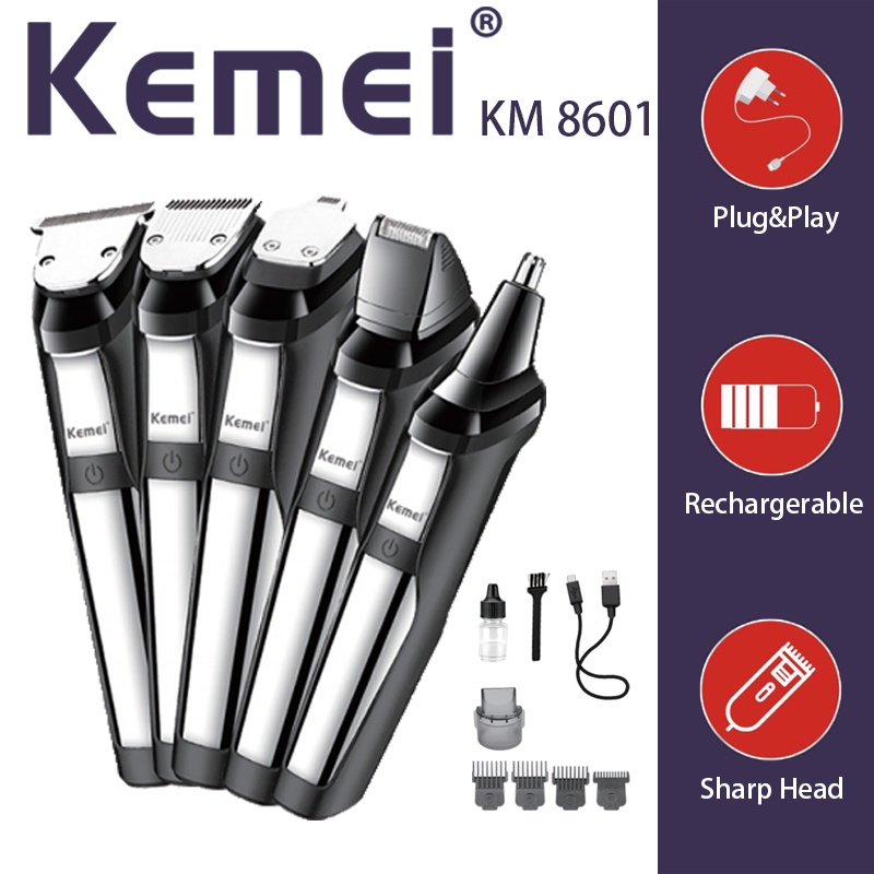 KEMEI hair trimmer kemei hair clipper km-8601 5 in 1 set USB rechargeable nose hair trimmer beard trimmer shaver hair carving
