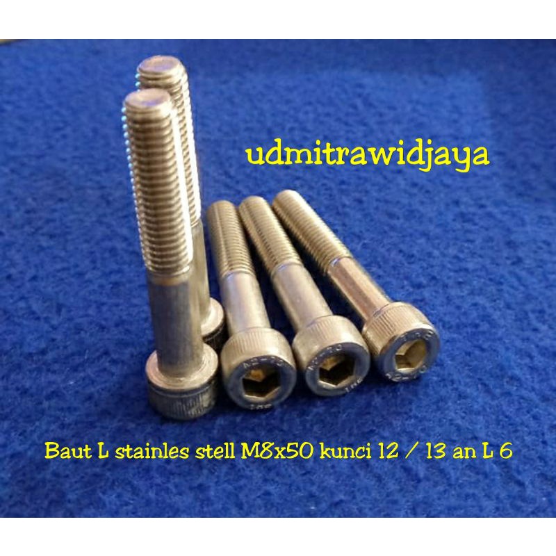 BAUT L STAINLESS STELL M8x50 panjang 5cm A2-70 304 baut 12an baut L ss M8 diameter 8mm p1.25 baut kunci 12 baut stenlis baut pangkon cnc baut probolt Ss baut sekok skok jok harga bijian baut variasi stenlis anti karat THE A2 70