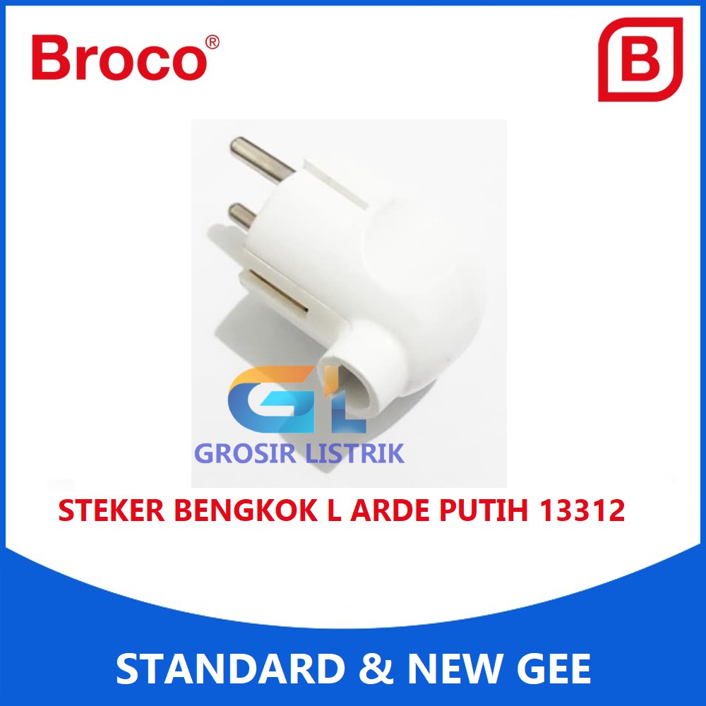 Broco Steker Bengkok L Arde New Gee Putih 13312 Colokan 2P White Original Grosir Promo Murah