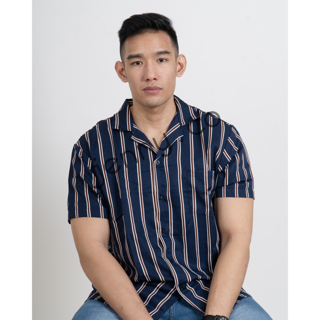 Ribsgold Kemeja Pria Line Garis Premium / Salur Premium Kemeja Kasual Santai