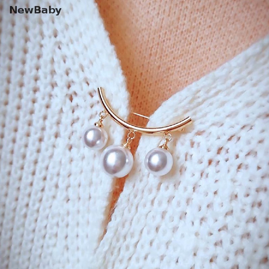 Newbaby Bros Pin Klip Rantai Mutiara Aksesoris Sweater / Cardigan Wanita