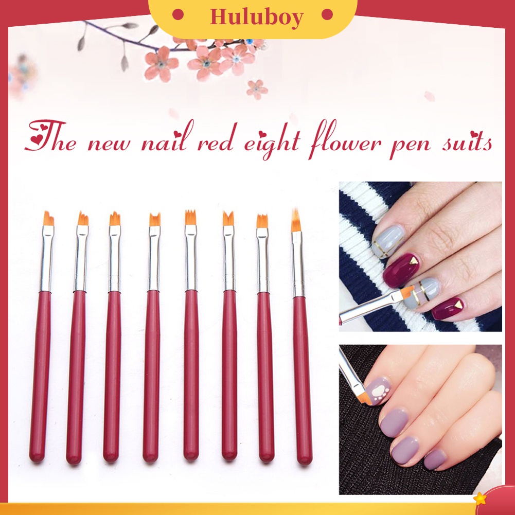 Huluboy Huluboy♡ 8pcs / Set Pen Brush Nail Art UV Gel Bulu Lembut Gagang Plastik DIY